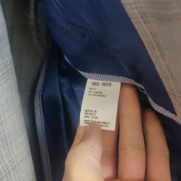 Cole Haan grey check suit 36S 29w wool spandex stretch slim skinny fit unlined - Picture 4 of 7